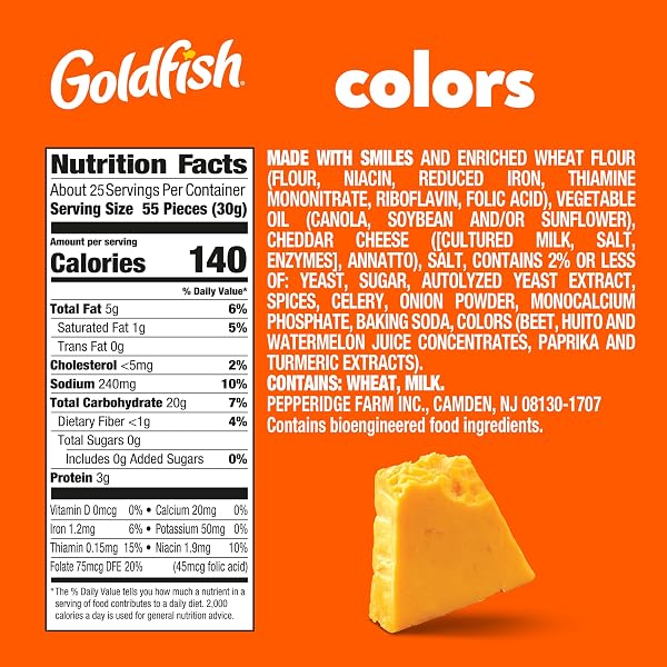 GOLDFISH COLORS CHEDDAR CHEESE CRACKERS, 27.3 OZ CARTON