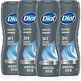 Dial Men 3 in 1 Body, Hair and Face Wash, Soothe, 16 Fl Oz, Pack of 4, Infinite Fresh Scent, Cleanses Deep + Gentle on Skin with Clean Rinse Technology