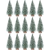 VALICLUD 15pcs Mini Christmas Tree Pine Tree DIY Xmas Bottle Brush Miniature 10cm Sisal Snow Artificial Wooden Christmas with Wooden Base Micro Landscape Ornaments