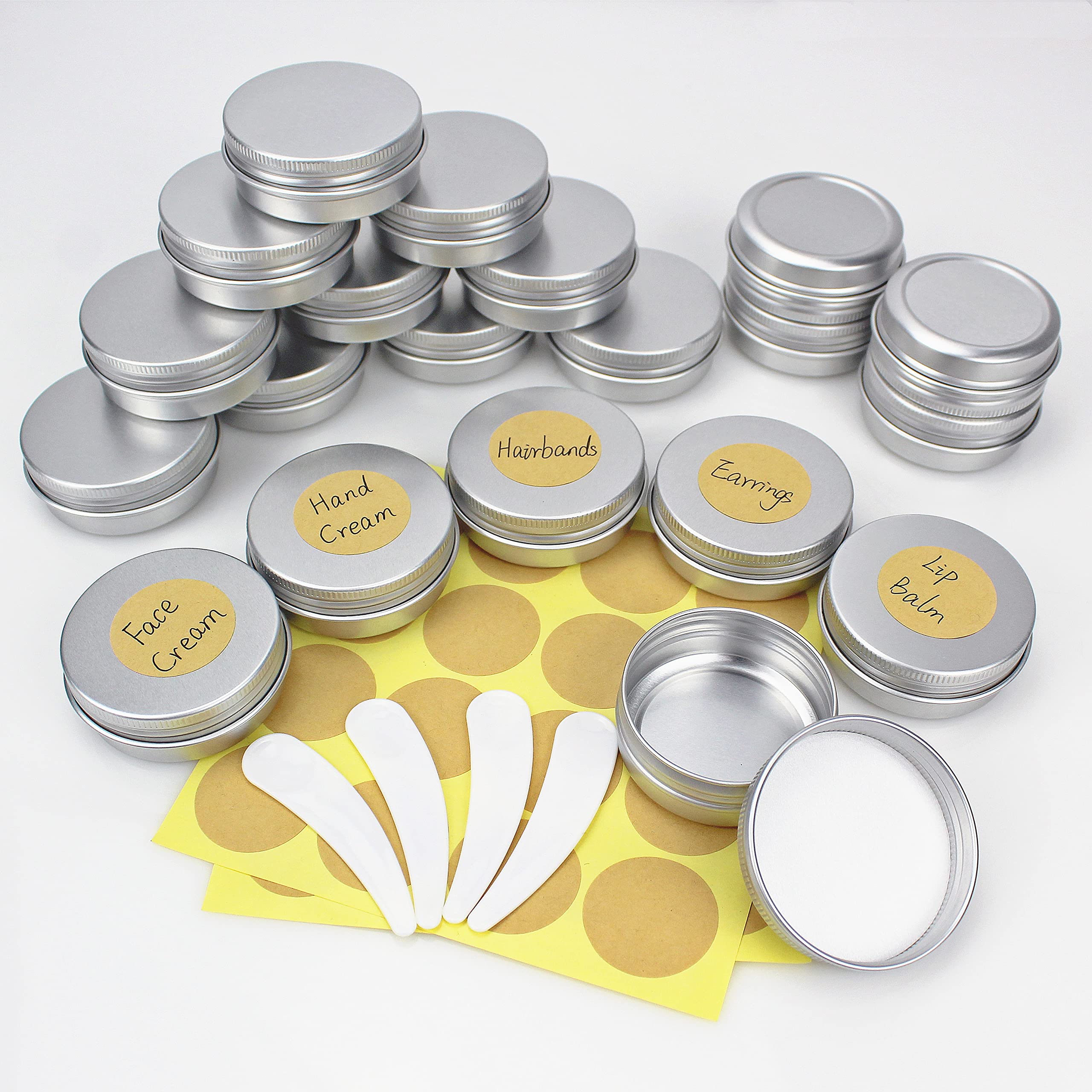 YankMooM 20 Pcs Aluminium Tin Jars, 30ml Aluminium Tin Cans Empty Cosmetics Container Pots for DIY Crafts Candle Cream Sample Powder Makeup Storage