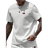 SHENHE Men's Summer Casual Tshirt Crewneck Short Sleeve Drop Shoulder Ribbed Tee Shirts