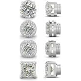 4 Pairs Magnetic Earrings for Men, 5A CZ Stainless Steel Clip On Earring | Non Pierced Fake Earrings, Magnet Nose Stud Piercings for Women, 6/8MM Simulated Diamond, Gold/Silver/Black Color