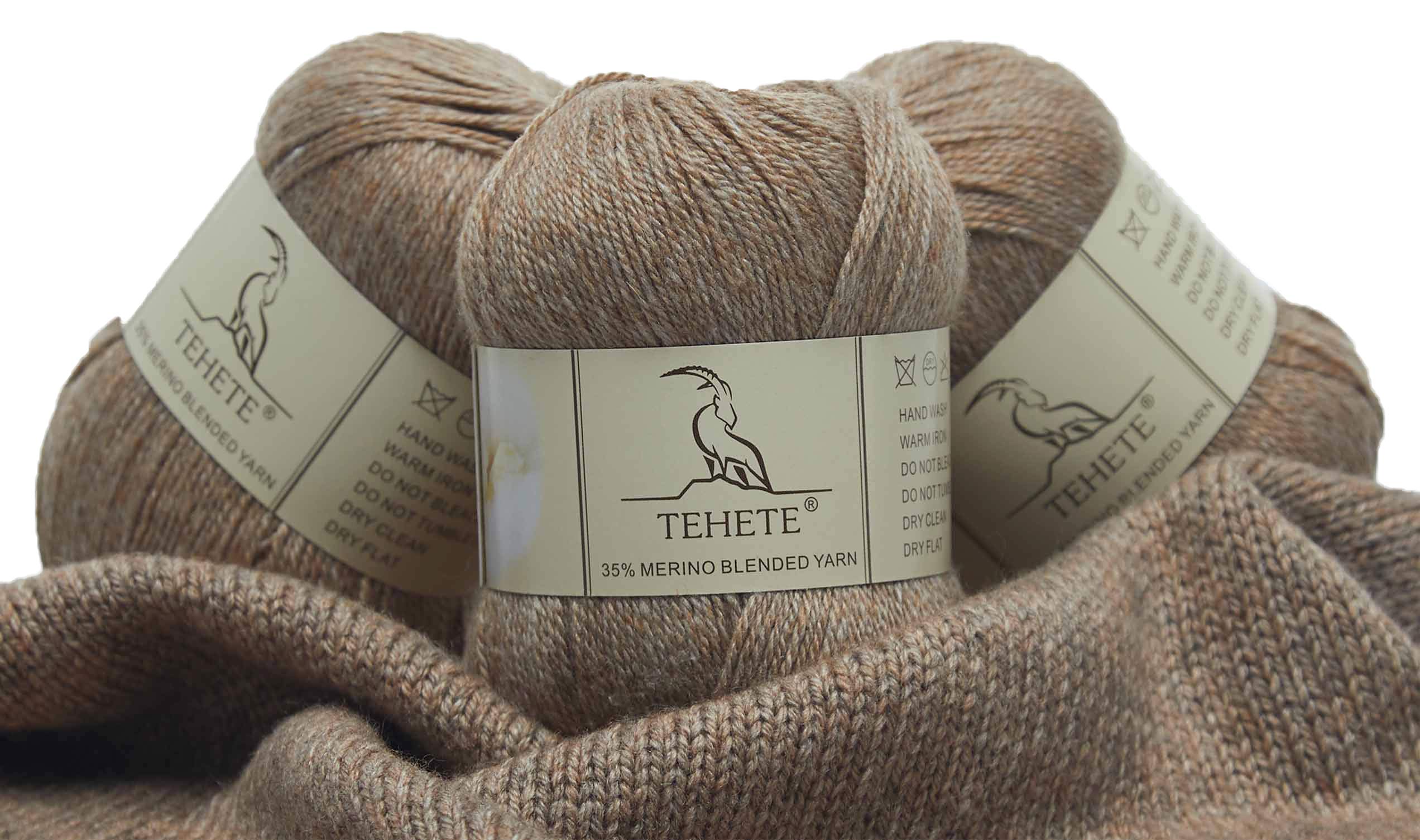 TEHETE Merino Wool Yarn for Knitting and Crochet Yarn 3ply 50g × 3 Balls Soft and Warm - Mocha