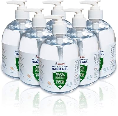 Peppy 6 x 480ml Hand Sanitiser Gel 75% Plant-Based Alcohol EU Compliant