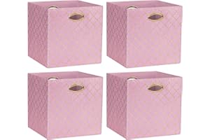 ArcaGuru 13x13x13 Storage Cube Bins, Collapsible Storage Bins Fabric Storage Cubes Organizer Baskets Box Drawers for Shelves, Closet, Wardrobe, Bookshelf, Cabinet, 4 Pack, Pink/Shiny Gold