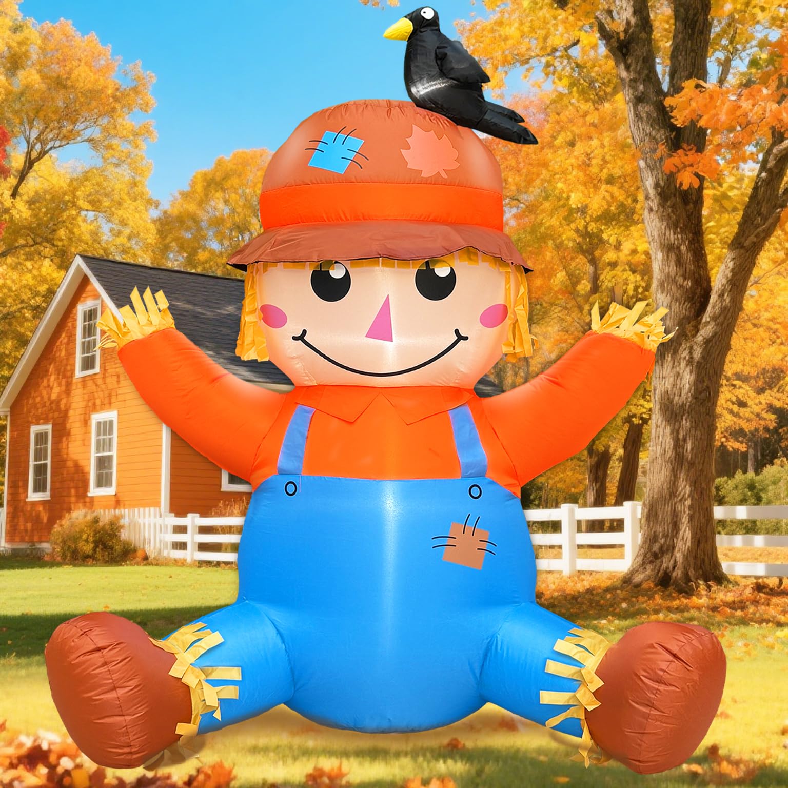 Photo 1 of TURNMEON 5FT Fall Inflatables Outdoor Decorations, Inflatable Scarecrow with Crow Blow Up Yard Decorations Built-in LED Halloween Fall Harvest Thanksgiving Inflatables Decorations Outdoor Garden Lawn