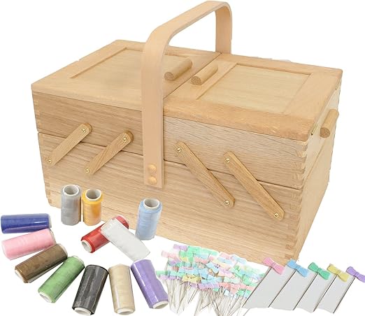 Amazon 手作り工房 My Mama おまけ付 倉敷意匠 ならのソーイングボックス 常備糸12色 と まち針 55本 裁縫箱 木製 裁縫箱 収納 通販