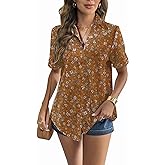 Zeagoo Women Linen Button Down Shirt Rolled Cuffed Short Sleeve Blouse Ladies Summer Casual V Neck Beach Cotton Tops