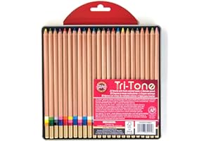 Koh-I-Noor Tri-Tone Multi-Colored Pencil Set, 24 Assorted Colors in Tin and Blister-Carded (FA33TIN24BC)