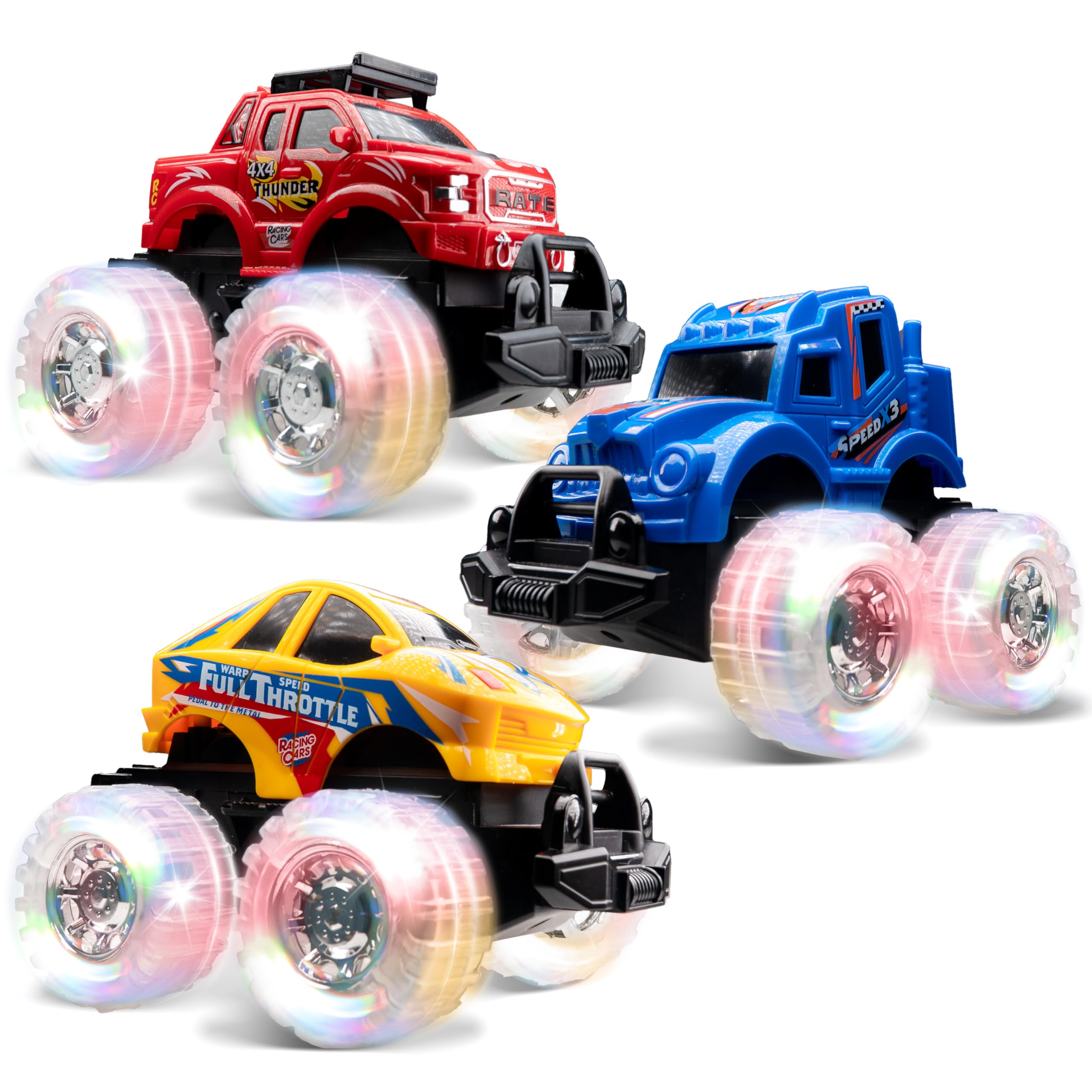 JOYIN 3 Pack Light Up Monster Trucks for Boys and Girls - Motion Activated Light-Up Cars for Toddlers -with Lightning Wheels - Baby Toy Gift - Toy Truck Car for 1 2 3 4+ Year Old Boy Girls