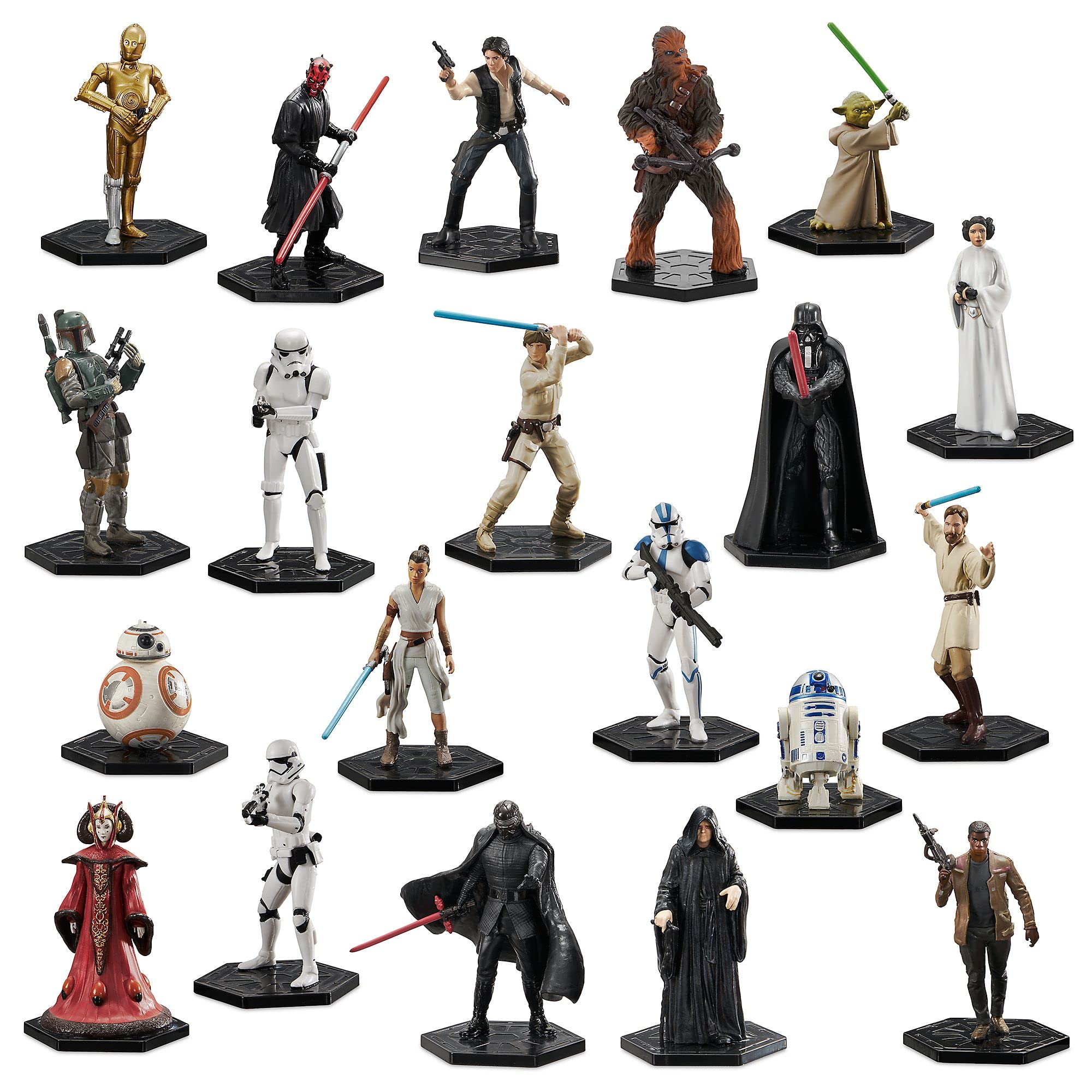 Disney Store Official Star Wars Mega Figurine Playset, 20 Pc., Fully Sculpted Character Toy Figures, Includes Luke Skywalker, Yoda, Obi-Wan Kenobi, Rey, Darth Vader and BB-8 - Suitable for Ages 3+
