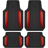 Motor Trend ChromeTech Car Floor Mats Full Set - Durable Rubber Floor Mats for Cars with Two Tone Accent, All Weather Interior Protection for Front and Rear with Non-Slip Backing, Red Chrome