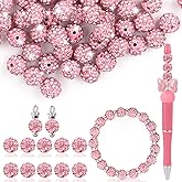 Clay Rhinestone Beads for Crafting, 10MM Pink Round Shamballa Disco Ball Beads for Pens Making, Sparkle Crystal Clay Bead for Jewelry Necklace Bracelet Earring Making 50Pcs