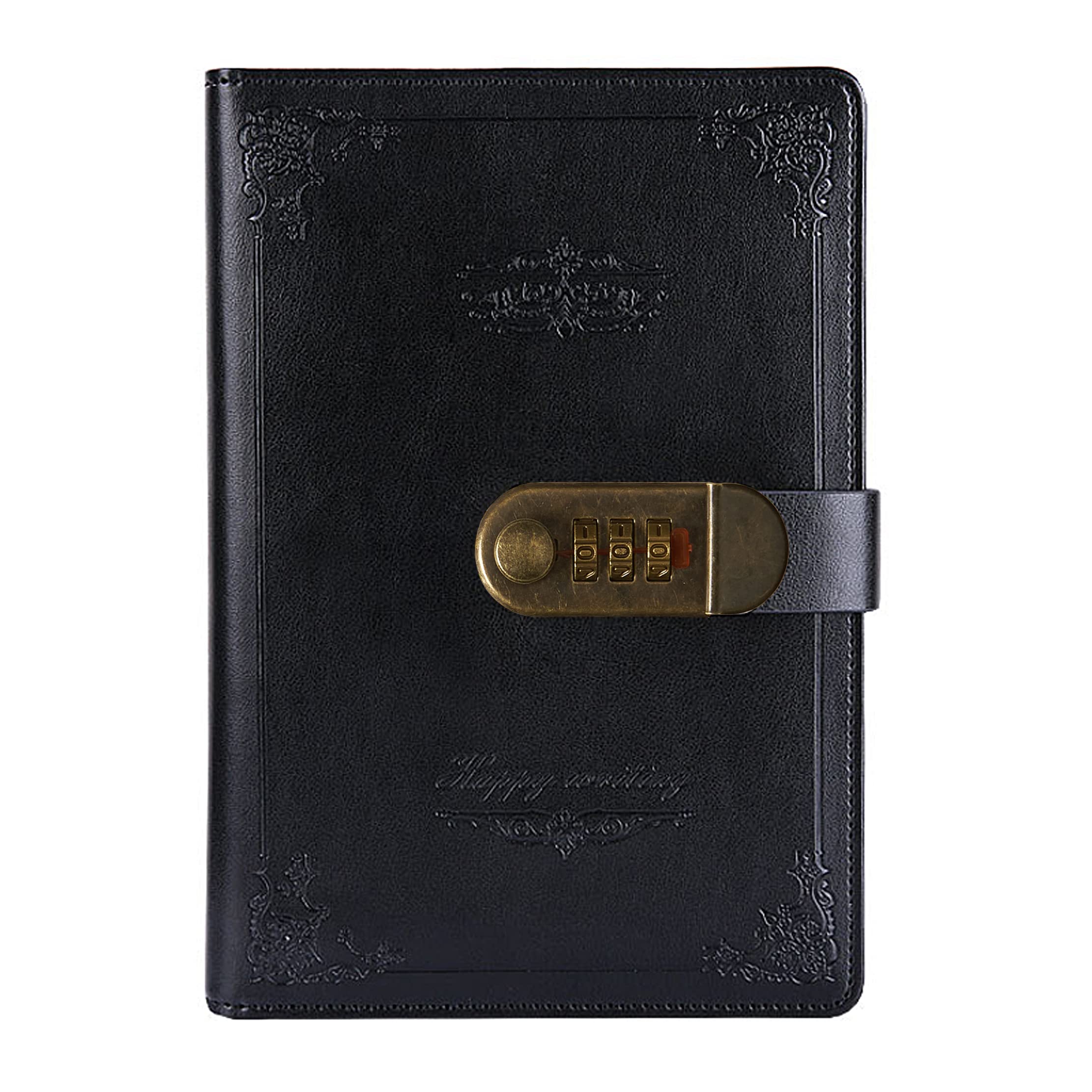 NectaRoy Retro Vintage PU Leather Password Notebook Writing Planner Organizer with Combination Lock, Password Lined Wire Binding Diary Personal Sketchbook with Pen Holder, A5 Size 215x150mm