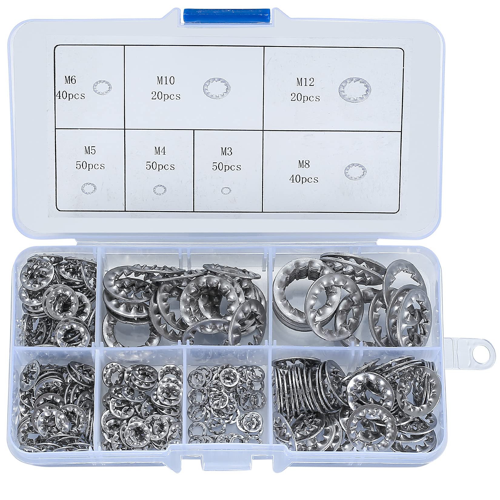 270 Pcs Starlock Washers, Stainless Steel Internal Star Tooth Locking Flat Round Quick Speed Push On Speed Clips Locking Starlock Fasteners Washers Assortment Kit, M3/M4/M5/M6/M8/M10/M12 — image 1