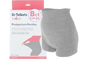 Dr. Talbot's Mom Postpartum Underwear, Disposable Boyshorts, Stretchy Breathable Support, Size Large, 8 Postpartum Pants, Gra