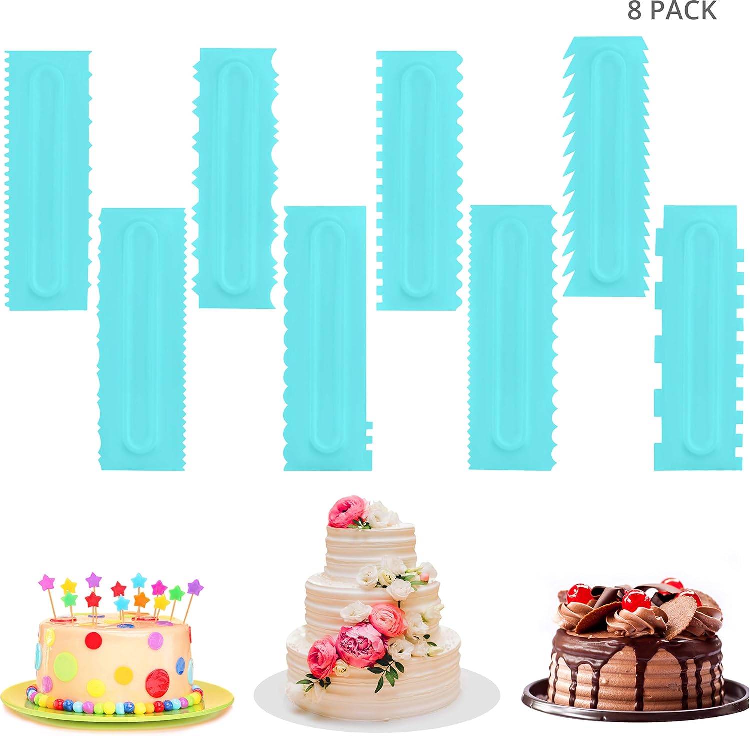 Kurtzy Cake Scraper Set (8 Pieces) 16 Design Decorating Kurtzy Cake Scraper Set (8 Pieces) 16 Design Decorating