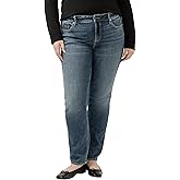 Silver Jeans Co. Womens Plus Size Elyse Mid Rise Comfort Fit Straight Leg Jeans