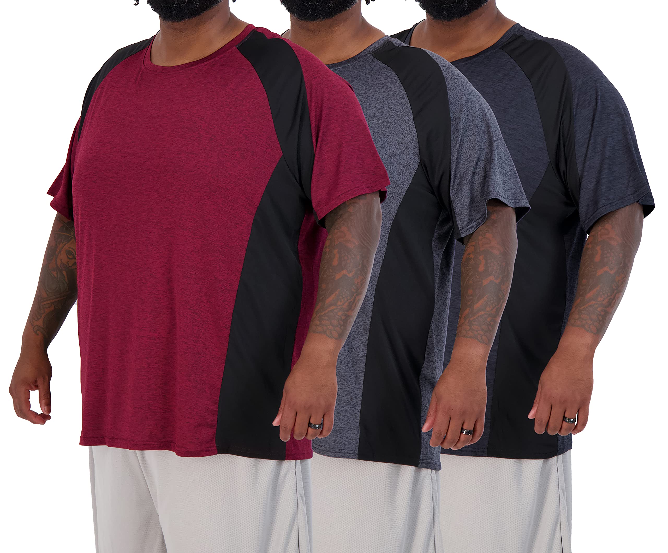 Photo 1 of Real Essentials 3 Pack: Men’s Big & Tall Tech Stretch Long-Sleeve & Short-Sleeve Dry-Fit T-Shirt (3XT-5XT), Set 6, 4XLT, Pack of 3