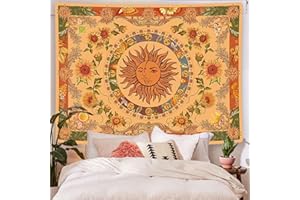 Miytal Yellow Sun and Moon Boho Tapestry Vintage Indie Tapestry Wall Hanging Aesthetic Sunflowers Butterfly Wall Tapestries f