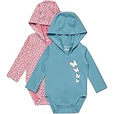 Hanes baby-girls Pure Comfort Long Sleeve Hoodie Bodysuits, Infant Bodysuits, Unisex, 3-pack
