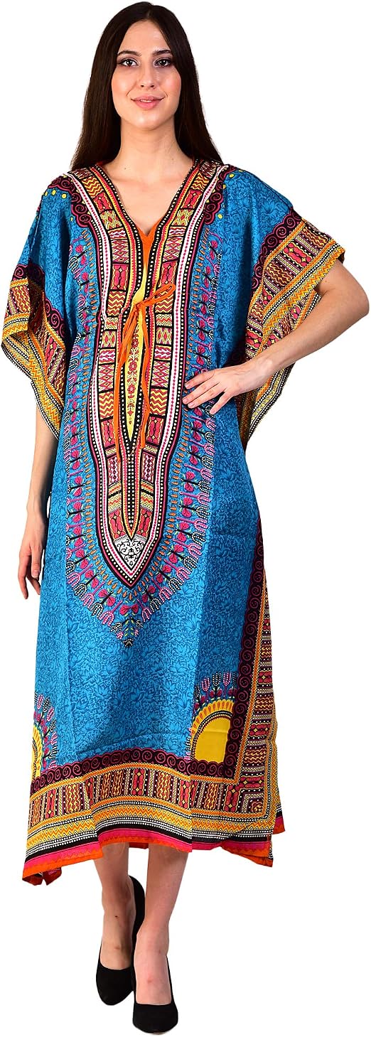 Langes Kaftan-Kleid Aus Baumwolle – Afrikanischer Druck, Lockerer Schnitt, Bis Größe 54