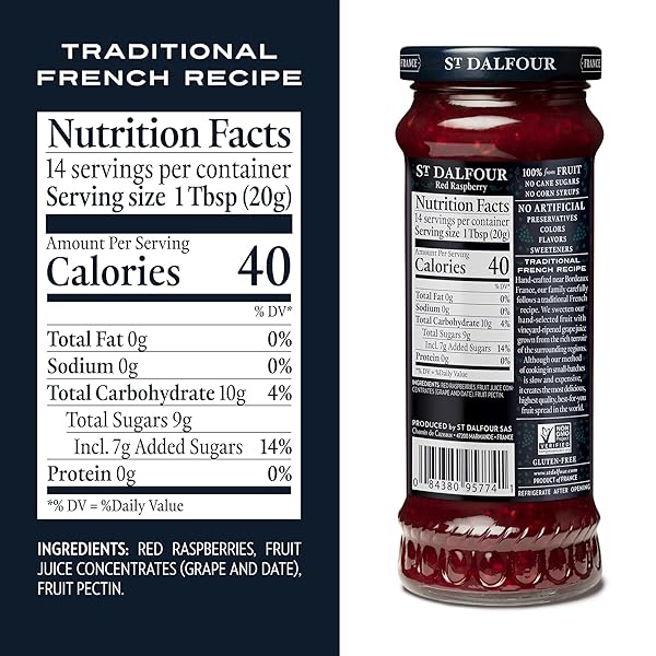 ST. DALFOUR RED RASPBERRY FRUIT SPREAD – 10OZ – 100% FROM FRUIT, NO ARTIFICIAL INGREDIENTS, NON-GMO, NO CANE SUGARS, ALL NATURAL, MADE IN FRANCE