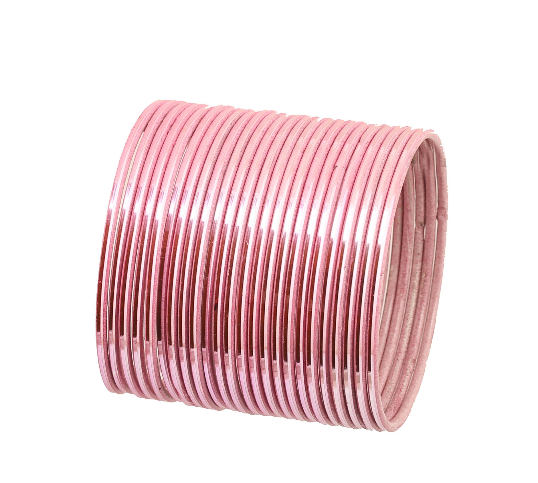 Touchstone "Colorful Bangle Collection Indian Bollywood Modern Style Pretty Baby Pink Textured Color Wrist Filler Indian Bollywood Thin Designer Jewelry Metal Bangle Bracelets for Women. Set of 24.