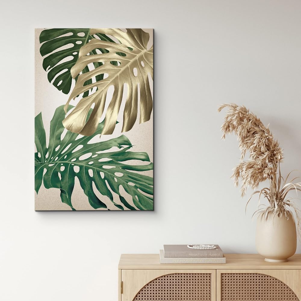 IDEA4WALL Canvas Wall Art Gold Olive Green Swiss Cheese Monstera Leaves  with Biege Texture Botanical Plants Digital Art Modern Art Decorative  Elements Closeup for Living Room Bedroom Office - Canvas Art | Idea4wall