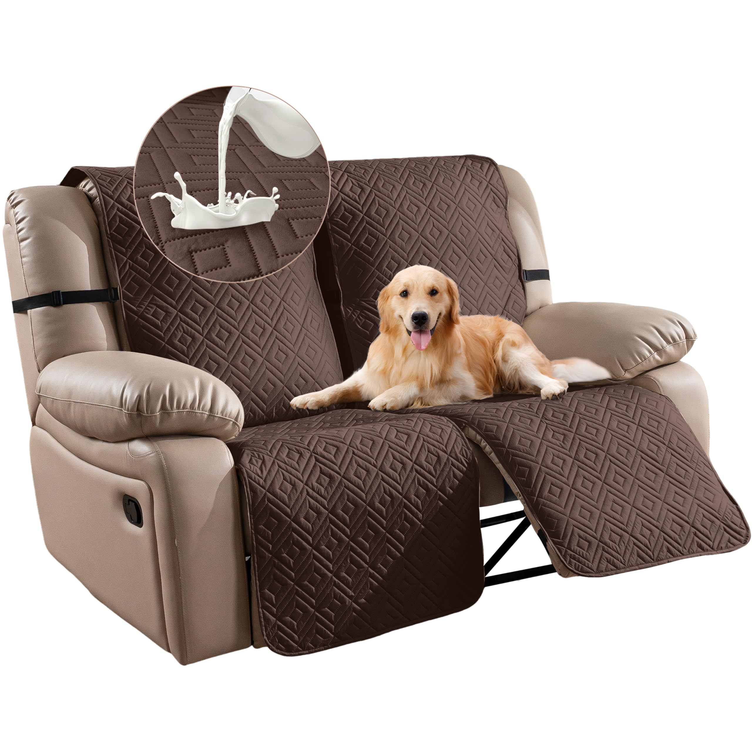 Photo 1 of Genina Waterproof Recliner Loveseat Covers 100% Protection Recliner Covers 2 Seater Non-Slip Sofa Covers Washable Furniture Protectors Recliner Cover for Kids Pet Dog?Chocolate?