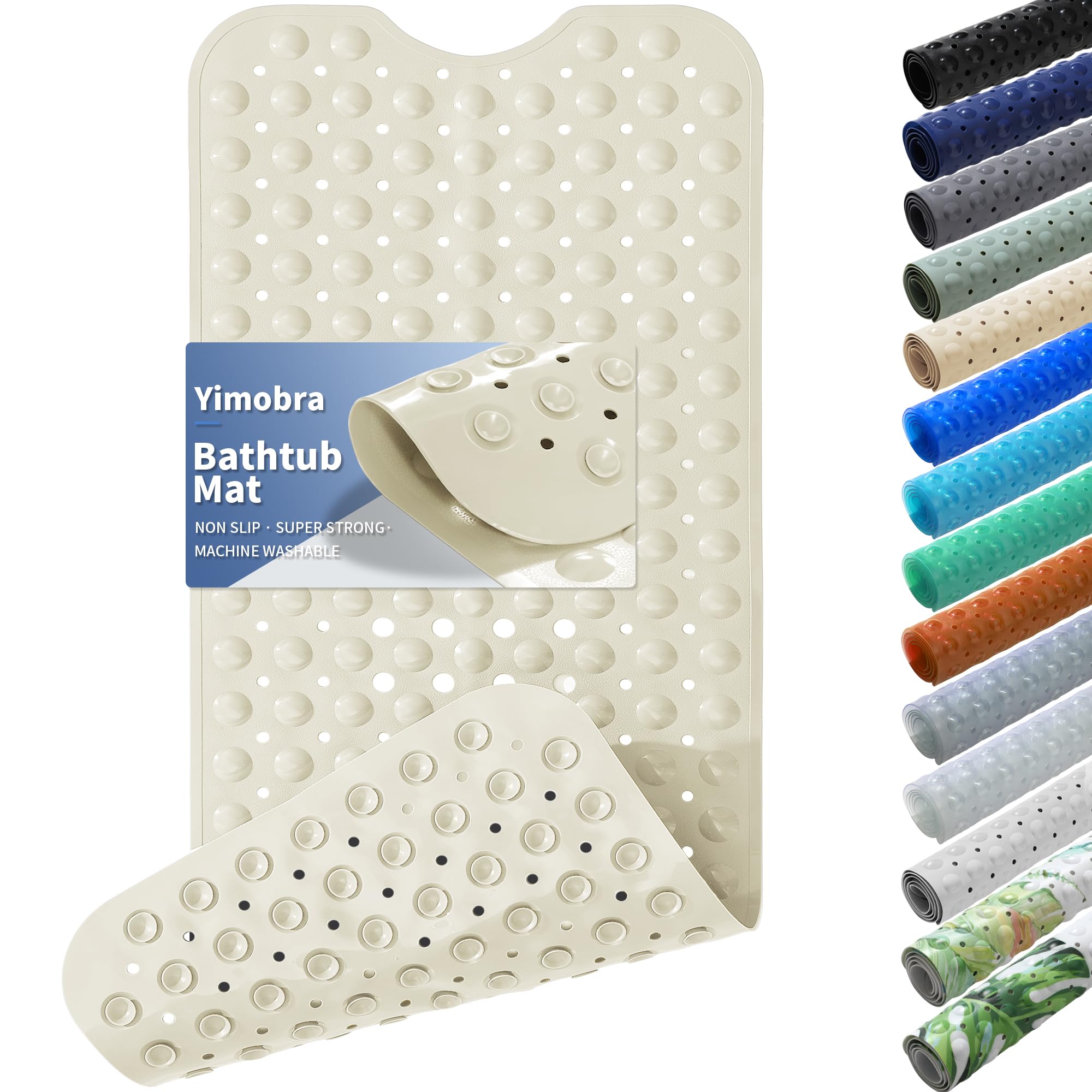 Yimobra Original Bath Tub Shower Mat Extra Long 100 x 40 cm, Non Slip Bathtub Mat with Drain Holes, Suction Cups, Machine Washable, Beige