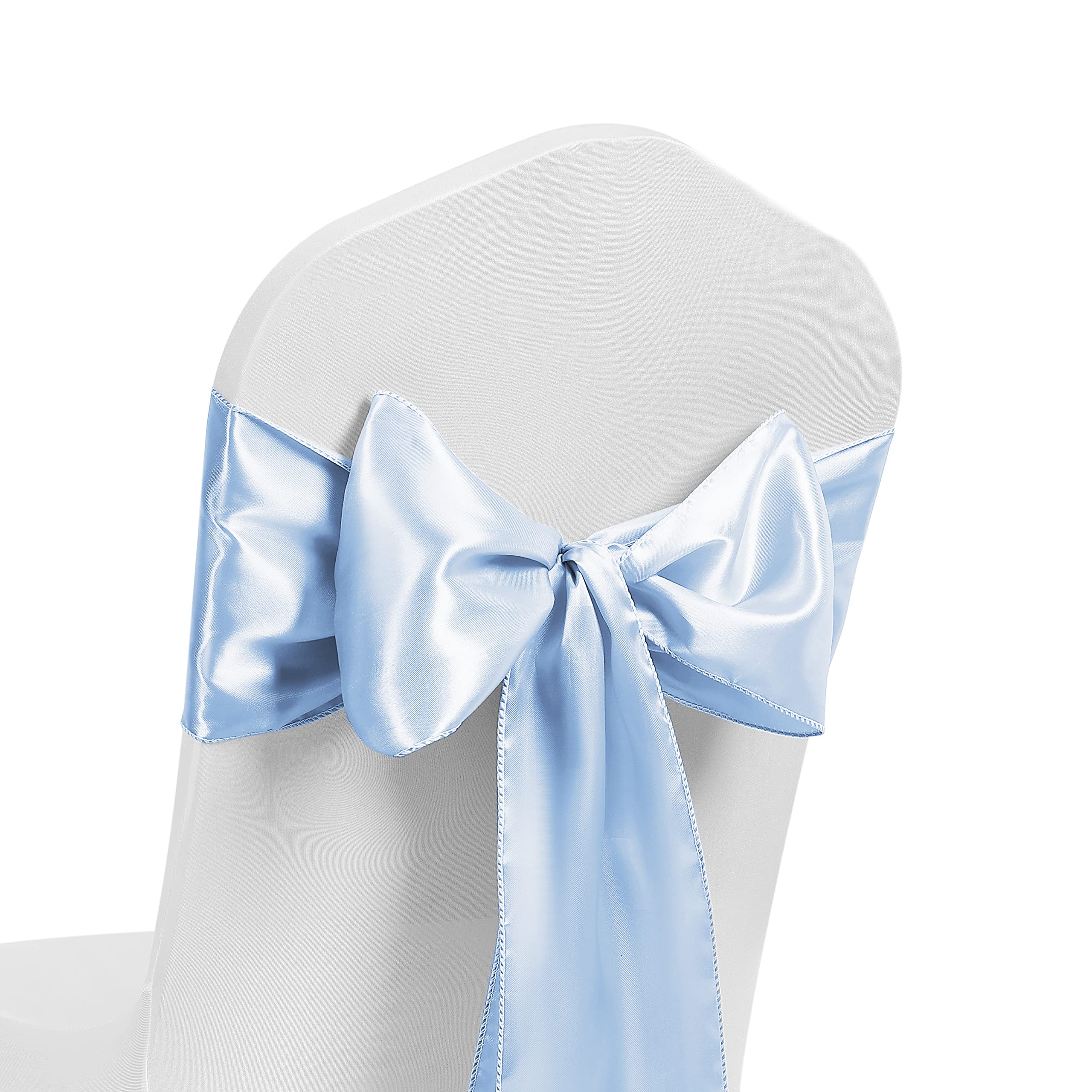 Satin Chair Sash WIDER FULLER BOWS Chair Sashes Bow Back Tie Ribbon Wedding Banquet Decoration (Baby Blue, 50) — image 1