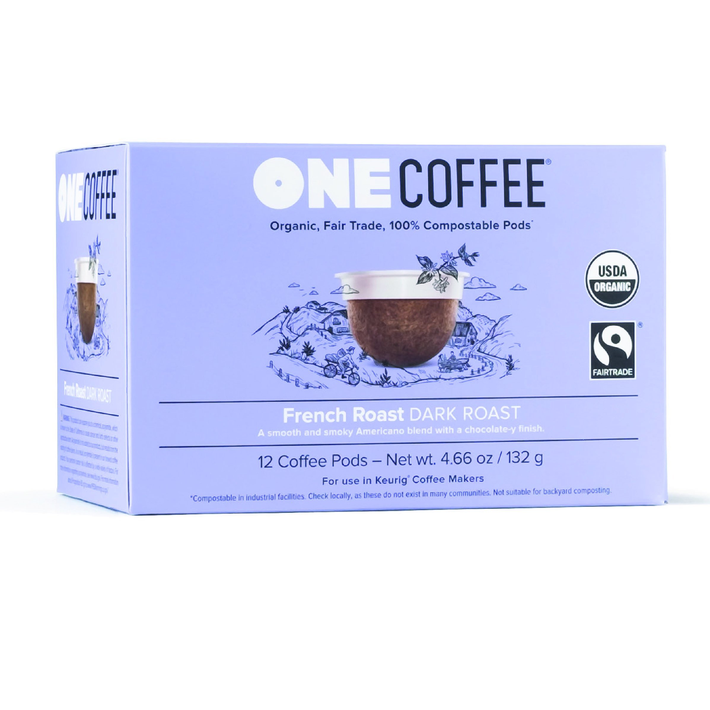 OneCoffee Organic Single Serve Coffee, Sumatran Blend Dark Roast, 72