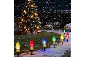KONICTOM Jumbo Outdoor Christmas Lights Pathway, 2 Pack 7 Ft Jumbo C9 LED Christmas Pathway Lights Outdoor with Marker Stakes, 8 Multicolor Bulbs Holiday Pathway Lights for Lawn Yard Decor