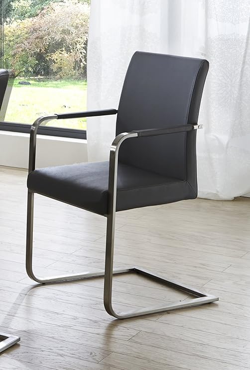 Sam Esszimmer Freischwinger Stuhl Suderoog Mit Armlehnen In Hellgrau Mit Edelstahl Gestell Angenehme Polsterung Amazon De Kuche Haushalt