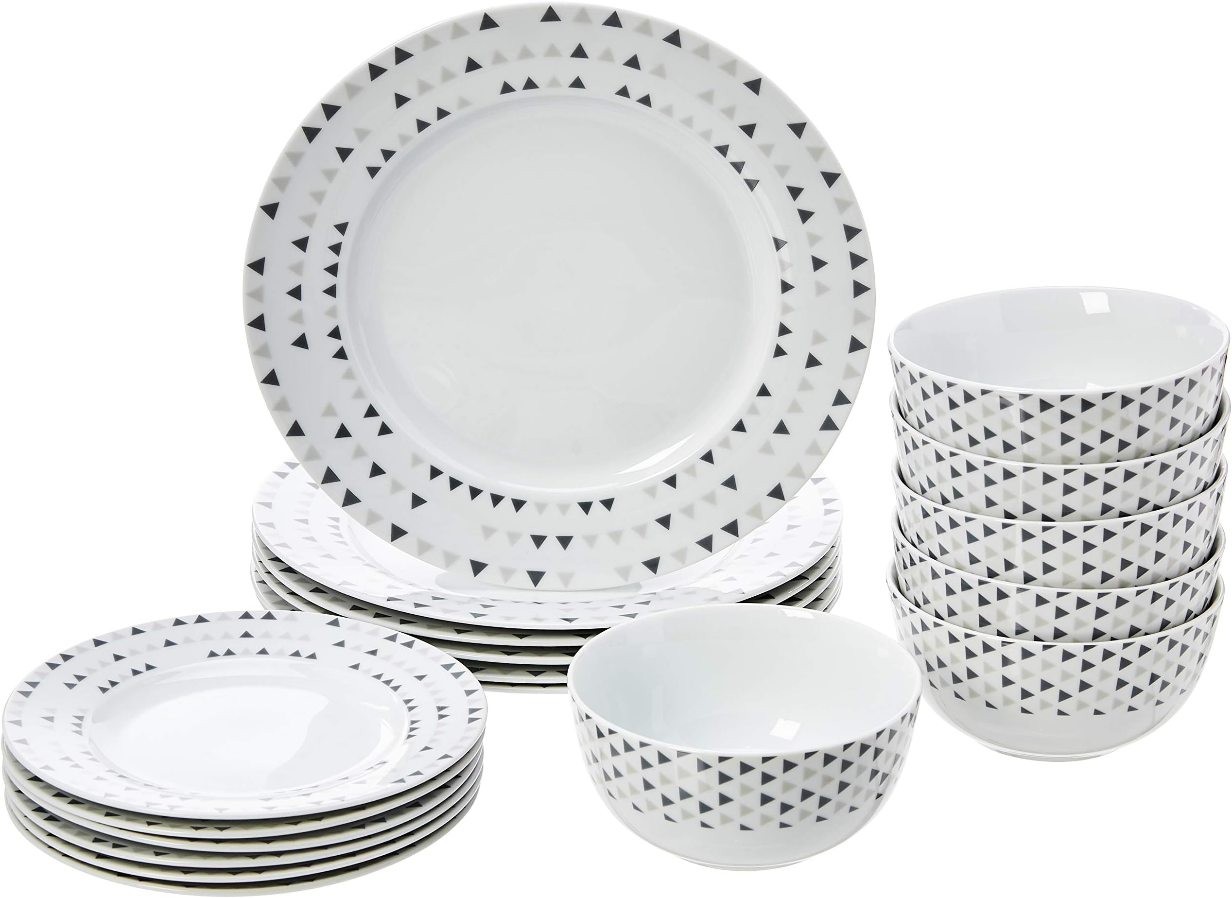 AmazonBasics 18-Piece Dinnerware Set - Triangle Accent, Service for 6