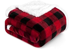 PAVILIA Black and Red Buffalo Plaid Sherpa Throw Blanket for Couch, Christmas Red Black Checkered Fleece Blanket and Throws, Soft Fuzzy Flannel Blanket for Sofa Bed, Cozy Winter, 50x60