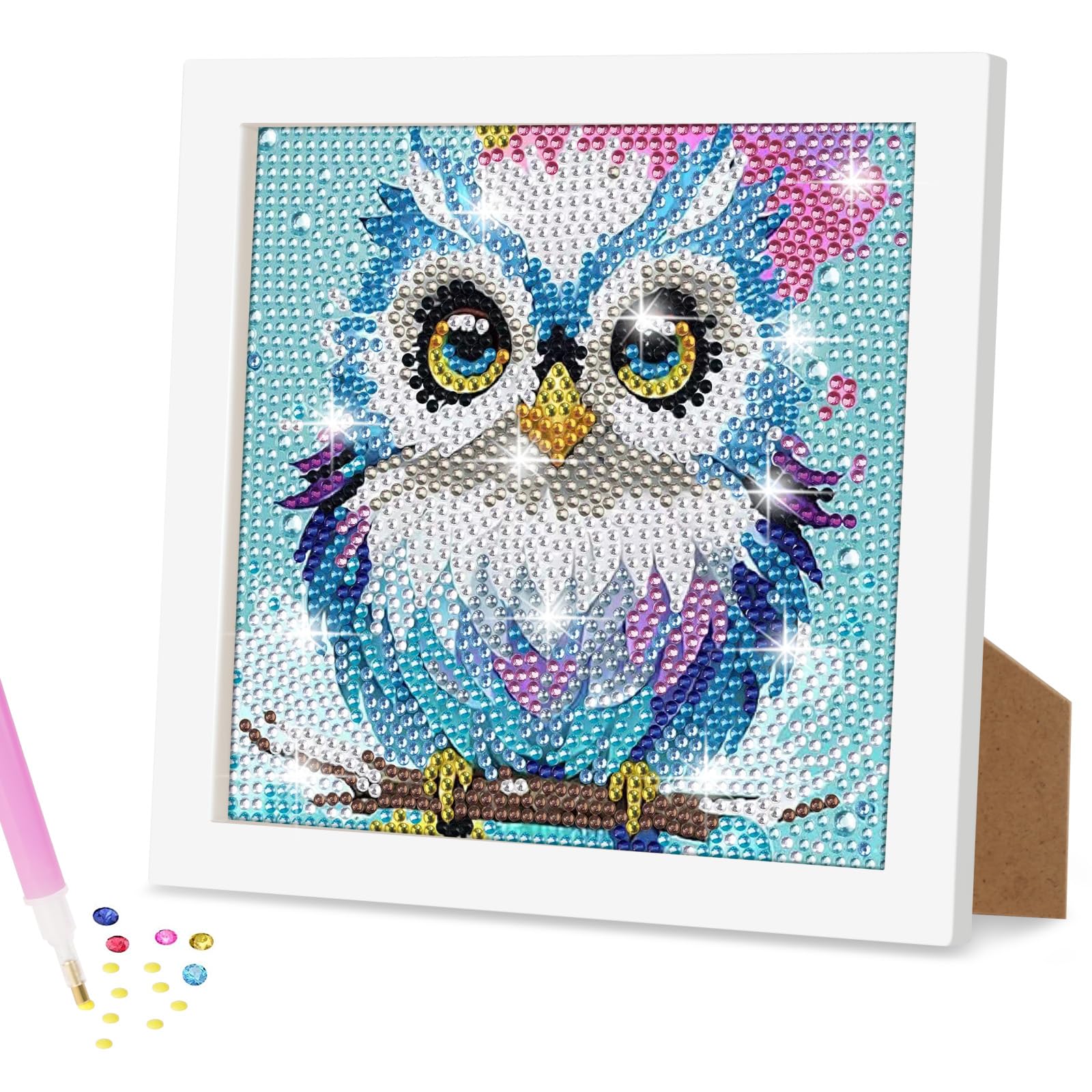 Ainiv Diamond Painting Kit, 5D Diamond Painting Kit with Wooden Frame, DIY Diamond Painting Painting Kit Craft Arts Gift for Home Wall Decoration (Owl)
