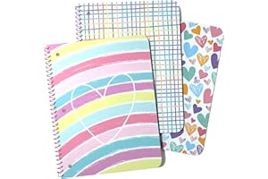 ScribbleMate Spiral Notebooks for Kids - Cute Notebook for Girls - 8 x10.5 Inch Wide Ruled Kids Notebook 100 Sheets - 200 Pages, 2 Interior Pockets (3 Pack)