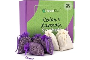 EcoKiwi Cedar & Lavender Sachets – 20 Sachets for Home Fragrence and Fresh Scents, Cedar & Lavender Sachet for Drawers and Closest, Dual-Purpose Sachet to Stop Clothes Damage and Closest Freshness