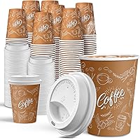JOYEUX 100 Pack -12 oz Disposable Coffee Cups with Lids, Thickened Coffee Paper Cups - to Go Hot Cups for Party, Beverages, T