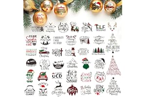 DECYOOL 50 Pieces Christmas Vinyl Decals Stickers for Crafts, Large Size Waterproof Christmas Word Ornament Stickers for Xmas Balls Wood Cups Glass Water Bottle Decoration