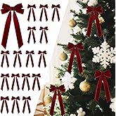 16Pcs Velvet Ribbon Bows for Christmas Tree, Vintage Rustic Small Craft Bows Ornaments for Garland Wreath Gift Wrapping Candy Bags Party DIY Decorations (Burgundy, 5" x 10", Width of 1")