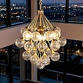 Wellmet 22 Inch Gold Glass Chandelier, Modern Bubble Ball Sphere Chandeliers for Living Room, Mid Century Modern Sputnik Ligh