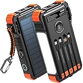 BLAVOR Solar Power Bank 20000mAh/74000mWh Built-in Cables, Wireless Charger for Apple Watch, 20W Fast Charging Battery Pack w