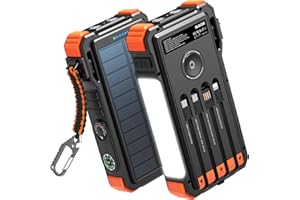 BLAVOR Solar Power Bank 20000mAh Built-in Cables, Wireless Charger for Apple Watch, 20W Fast Charging Battery Pack with USB C, Flashlight, Solar Charger for iPhone, iPad, iWatch, Samsung