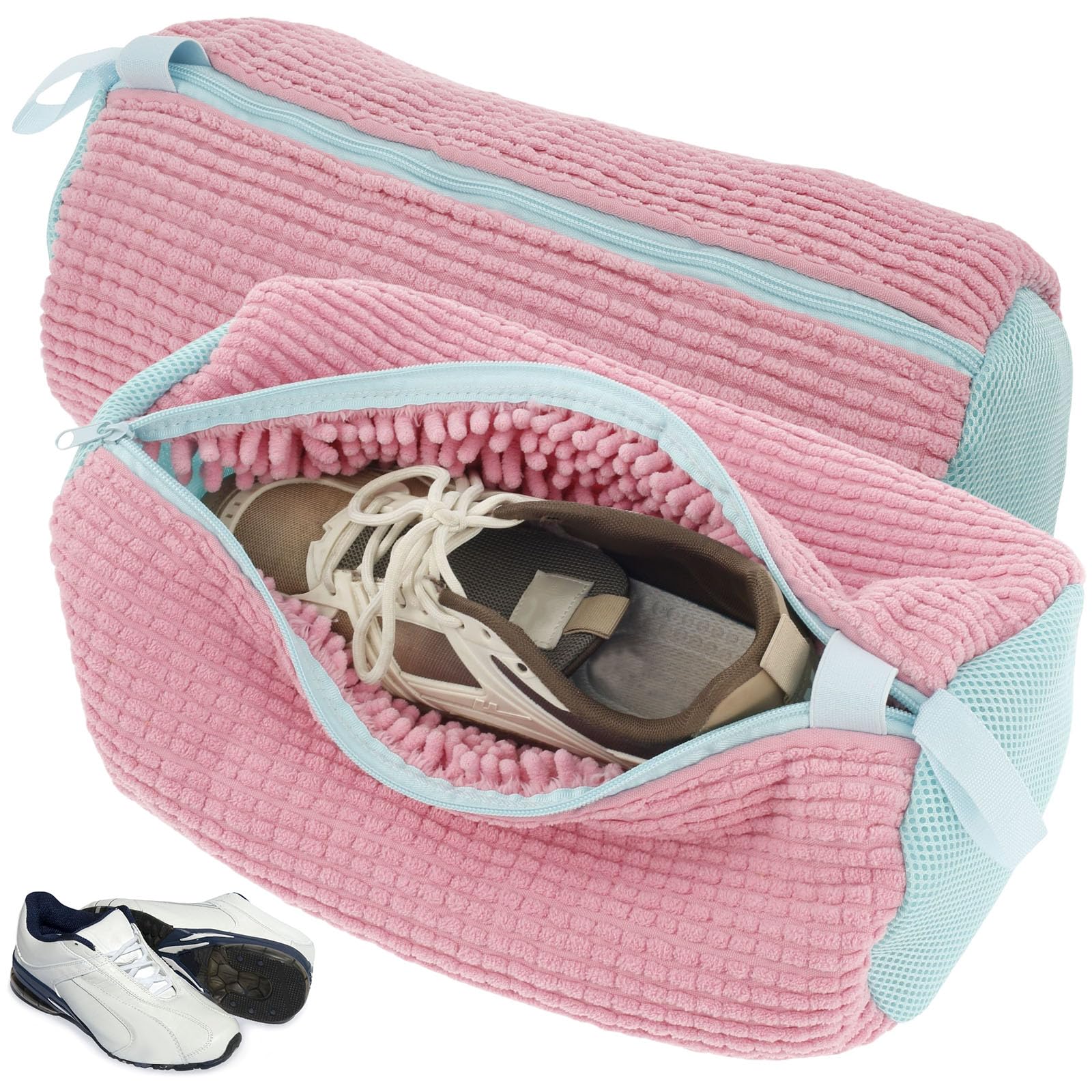 Gatphy 2Pcs Shoe Washing Machine Bag, Shoe Laundry Bag with Zipper Hook, Lightweight Portable Shoes Cleaning Bags, Reusable Shoes Cleaner Bags for Washing Machine Travel Storage (Pink)