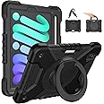 Andnary Case for 2024 iPad Mini 7 A17 Pro/2021 Mini 6 8.3 Inch Case with Built-in Pencil Holder/360° Rotating Handle Stand, Drop-Proof Cover for iPad Mini 7th/6th Generation 8.3", Black