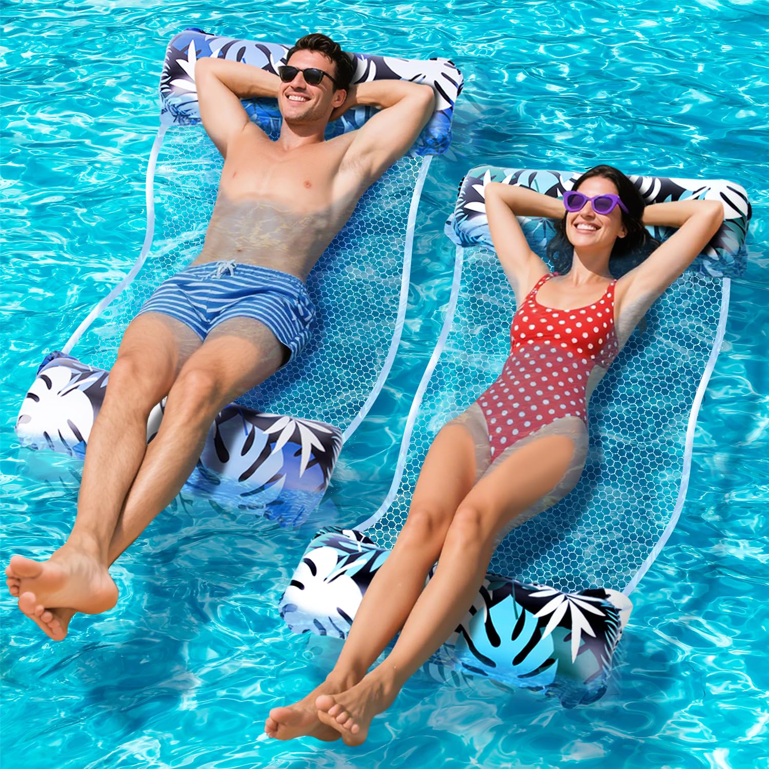 Orifinter Pool Inflatable, 2 Pack XL Inflatable Pool Floats, 4 IN 1 Swimming Pool Floats Hammock, Inflatable Pool Toys Water Hammock for Party Summer Water Beach Lake Fun
