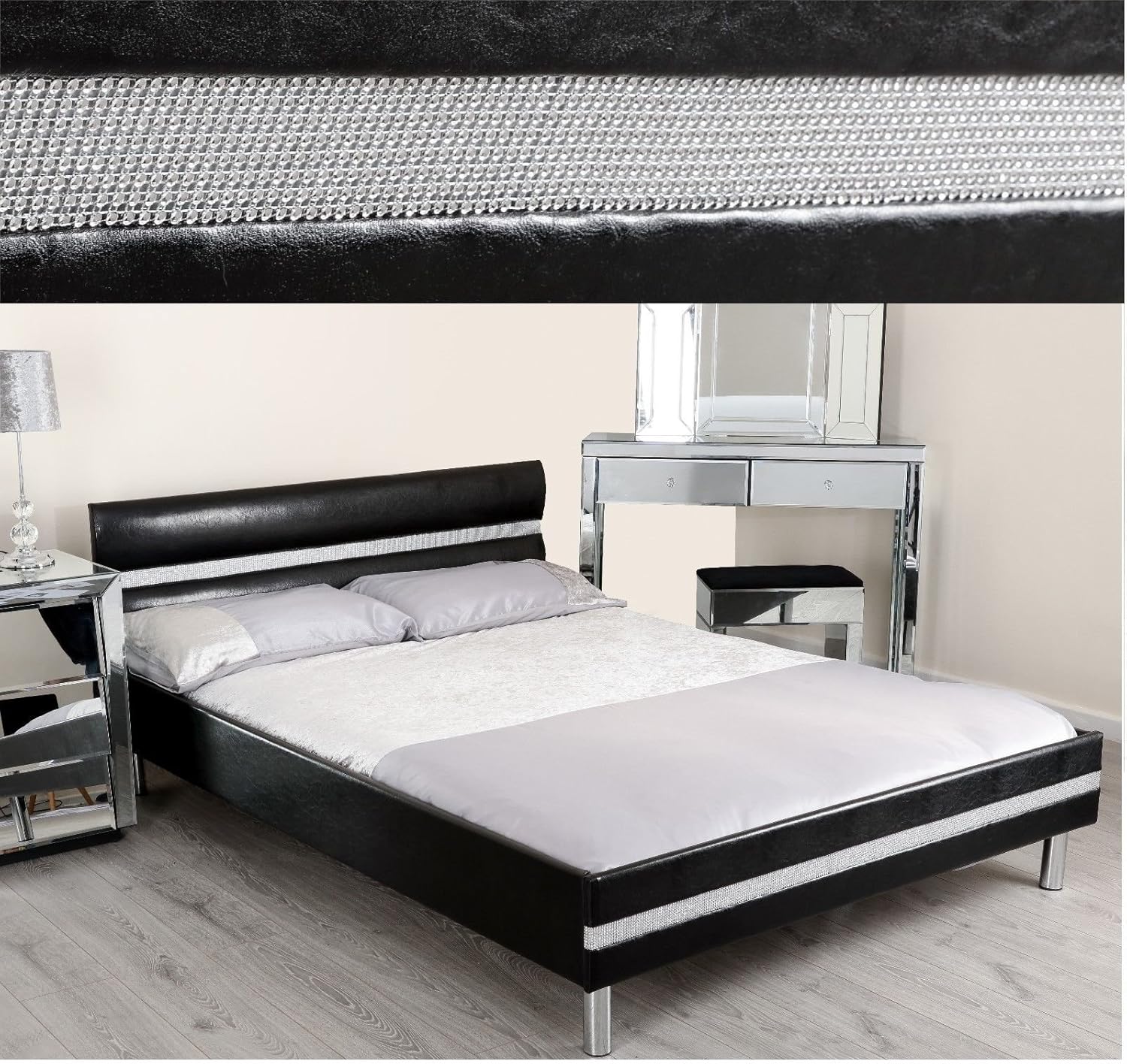 Abreo Diamante Bling Crystal Faux Leather Double King Sized